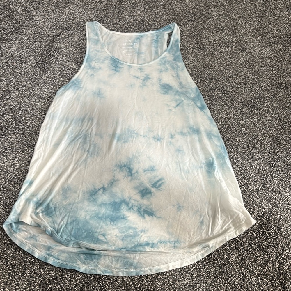 Blue tye dye American eagle tank top